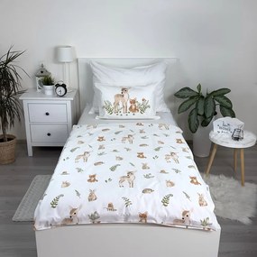 Fehér-barna pamut gyerek ágyneműhuzat babaágyhoz 100x135 cm Forest Animals – Jerry Fabrics