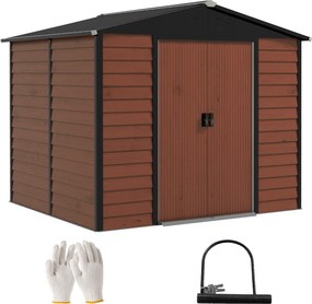 Outsunny Szerszámos Kamra 4,4 m², Kertiház Penta Tetővel, Tolóajtóval, Alappal, Könnyű Összeszerelés 240 x 206 x 198 cm, Szerszámos Kamra Horganyzott