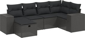 vidaXL 6 részes fekete polyrattan kerti ülőgarnitúra párnákkal