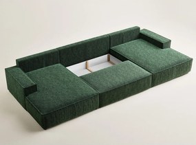 Sötétzöld zsenília kinyitható-tárolóhelyes sarokkanapé (U alakú) Kyoto – Maison de Rêve