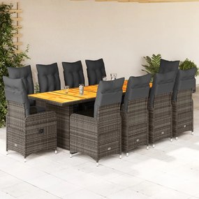 vidaXL 11 részes szürke polyrattan kerti bisztrógarnitúra párnákkal