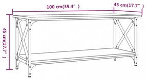 füstös tölgy szerelt fa és vas dohányzóasztal 100 x 45 x 45 cm