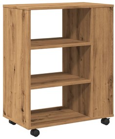 kézműves tölgy színű szerelt fa kerekes szekrény 60 x 35 x 75cm