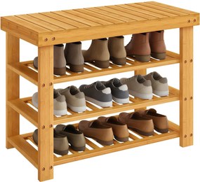 SONGMICS bambusz cipőpad 3 polccal, 70 x 28,7 x 52 cm, természetes színű