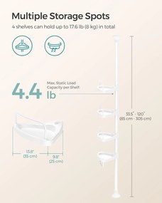 Állítható teleszkópos fürdőszobai sarokpolc, 85-305 cm