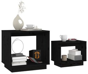 2 db fekete tömör fenyőfa rakásolható dohányzóasztal