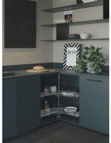 Konyhai fémrács, sarokszekrénybe, 3/4 kör kosár, króm-fehér, 810mm átmérő, oszloppal, 400mm ajtókhoz, Sige Infinity Line 361