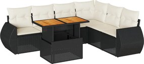 vidaXL 7 részes fekete polyrattan kerti ülőgarnitúra párnával
