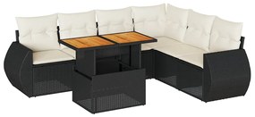 vidaXL 7 részes fekete polyrattan kerti ülőgarnitúra párnával