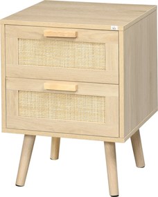 HOMCOM Bohém Stílusú Éjjeliszekrény 2 Rámás Fiókkal és Fa Lábakkal 40x40x56 cm Természetes | Aosom