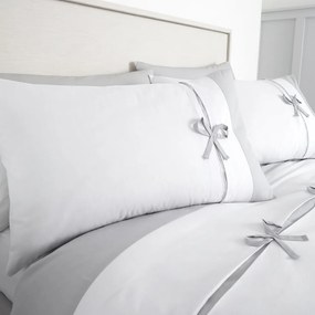Milo Bow fehér-szürke ágyneműhuzat, 135 x 200 cm - Catherine Lansfield
