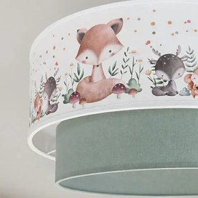 Brilagi-LED gyerek felületre szerelhető csillár BOBO 1xE27/60W/230V, átm. 40 cm, fehér/zöld/állatmintás
