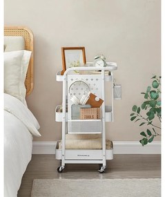 Tárolókocsi 3 fémhálós polccal fehér színben