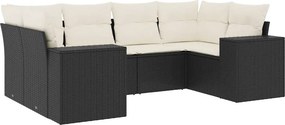 vidaXL 6 részes fekete polyrattan kerti ülőgarnitúra párnákkal