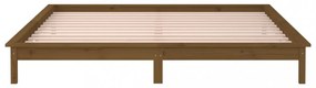 mézbarna tömör fa ágykeret LED-világítással 140 x 200 cm