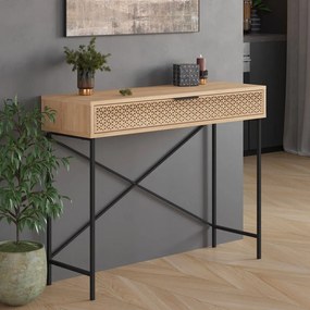 Natúr színű konzolasztal tölgyfa dekorral 35.5x110 cm Ecrin – Marckeric