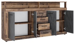 Kombinált komód, old star dark sötét tölgy/ grafit, LUNYSA