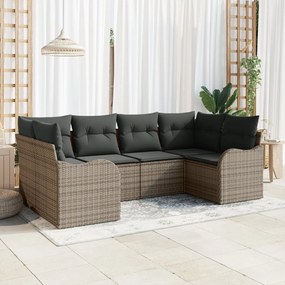 6 Részes Kert Kanapé Szett Párnákkal Szürke Poli Rattan, 2-Fős Kert Kanapé Párnákkal Szürke Poli Rattan
