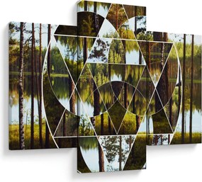 Kép - Geometrikus kollázs a skandináv erdők hátterében (90x60 cm)