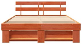 vidaXL Ágykeret fejtámlával Viaszbarna 140 x 200 cm Tömör fenyőfa
