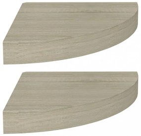 2 db tölgyszínű MDF lebegő sarokpolc 25 x 25 x 3,8 cm