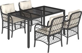 vidaXL 5 részes fekete polyrattan kerti étkezőgarnitúra párnákkal