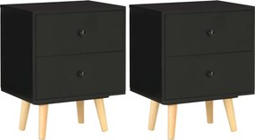 vidaXL 2 darab fekete tömör fenyőfa éjjeliszekrény 40 x 30 x 50 cm