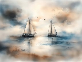 Vászonkép Canvas Tájkép Víz Tó Tenger Vitorlás Pihenés 80x60