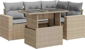 vidaXL 5 részes bézs polyrattan kerti ülőgarnitúra párnákkal