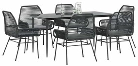 vidaXL 7 részes fekete polyrattan üveg kerti étkezőgarnitúra párnákkal