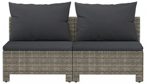 2 személyes szürke polyrattan kerti kanapé párnákkal