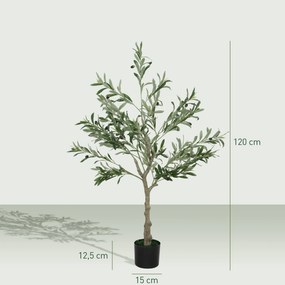 HOMCOM Műanyag Olívafa 120 cm Élethű Szobanövény Reális Levéllel és Gyümölcsökkel, Műzöld Növényi Dekoráció Otthonra, Irodába, Nappaliba, Hálószobába