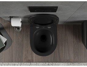 Mexen Rico, falra akasztható wc csésze 490x360x370 mm, Perem nélküli Tornado + duroplast wc ülőke, matt fekete, 30721085T