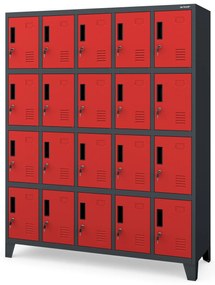 Fém öltözőszekrény ROBERT 1360 x 1720 x 450 mm, antracit-piros