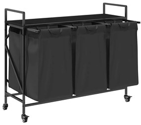 fekete tölgyfa mosodai kosár 3 rekeszes kerekekkel