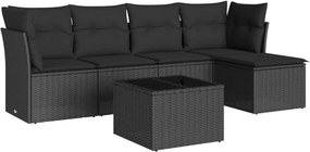 vidaXL 6 részes fekete polyrattan kerti ülőgarnitúra párnákkal