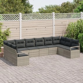 10 részes kerti kanapé szett párnákkal Világosszürke Poli Rattan, 2 személyes kerti kanapé párnákkal Szürke Poli Rattan