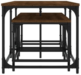 3 db barna tölgyszínű szerelt fa rakásolható dohányzóasztal