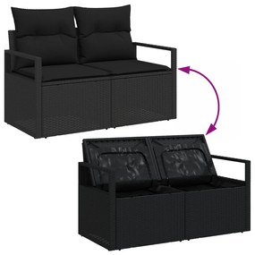 Kerti Kanapé Szett 5 pcs Fekete Poli rattan, porfestett acél