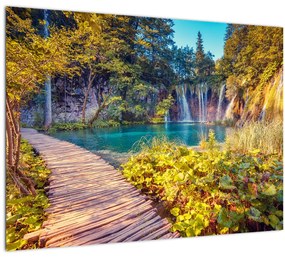 Kép - Plitvicei-tavak, Horvátország (üvegen) (70x50 cm)