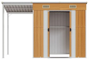 világosbarna fészer meghosszabbított tetővel 277x110,5x181 cm