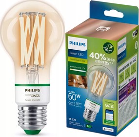 Led izzó E27 A60 4.3W 60W Filament Smart WiFi WiZ alkalmazás Philips