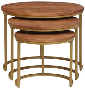 vidaXL Fészkelt Kávézó Asztalok 3 pcs Méz barna Tömör mangófa és acél