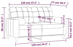 vidaXL 2 személyes fekete szövet kanapé díszpárnákkal 120 cm