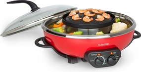 Klarstein Szechuan, hot pot és grill lemez, 5 l űrtartalom, 1350 W, 600 W, piros