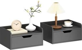 HOMCOM 2 db lebegő falra szerelhető éjjeliszekrény csúszó fiókkal és polccal, fekete — 40 x 30 x 19,5 cm | Aosom