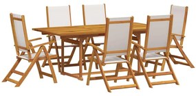 vidaXL 7 részes tömör akácfa és textilén kerti étkezőgarnitúra