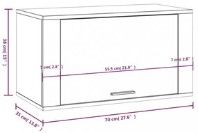 füstös tölgy színű tömör fenyőfa fali cipőszekrény 70x35x38 cm