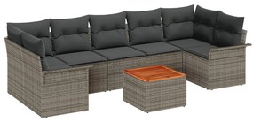 8 darabos Kerti Kanapé Szett Párnákkal Szürke Poli Rattan Acacia, 2-fős Kerti Kanapé Tárolóval és Párnákkal Szürke Poli Rattan