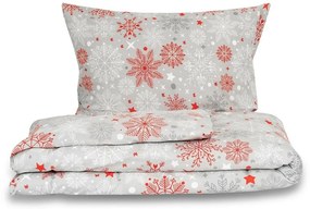Kvalitex Hópelyhek karácsonyi flanel ágyneműhuzatpiros-szürke, 140 x 200 cm, 70 x 90 cm